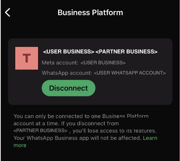 Layar Business Platform di aplikasi WhatsApp Business dengan tombol Disconnect